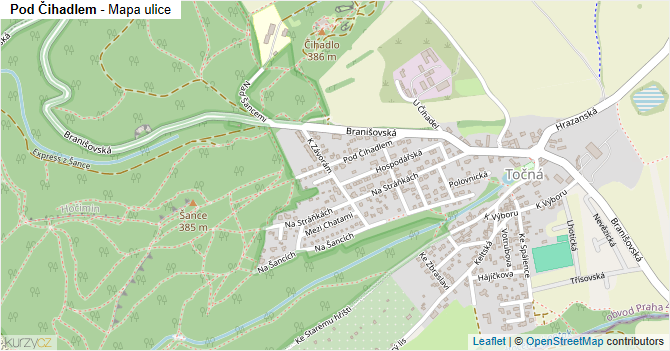 Pod Čihadlem - mapa ulice