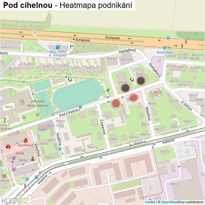 Mapa Pod cihelnou - Firmy v ulici.