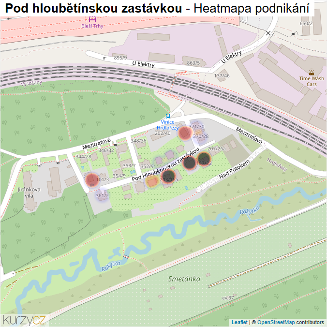 Mapa Pod hloubětínskou zastávkou - Firmy v ulici.