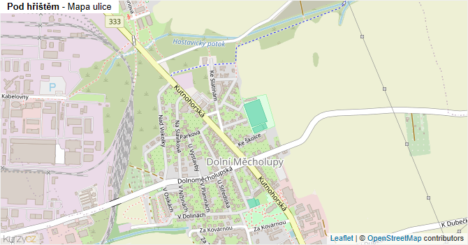 Pod hřištěm - mapa ulice