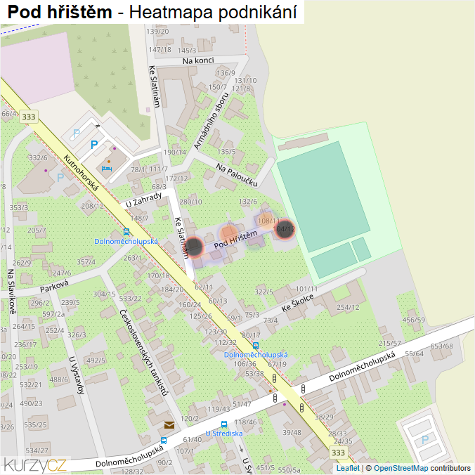 Mapa Pod hřištěm - Firmy v ulici.