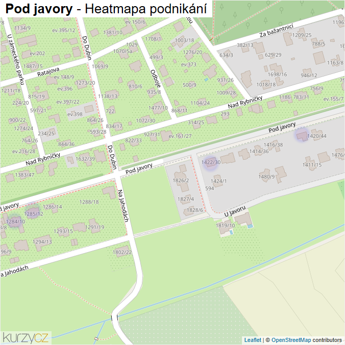 Mapa Pod javory - Firmy v ulici.