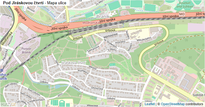 Pod Jiráskovou čtvrtí - mapa ulice