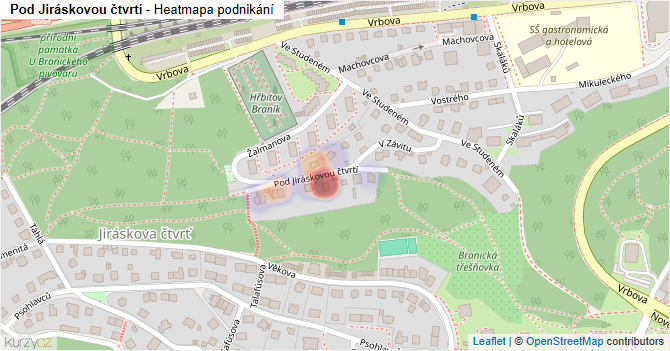 Pod Jiráskovou čtvrtí - mapa podnikání