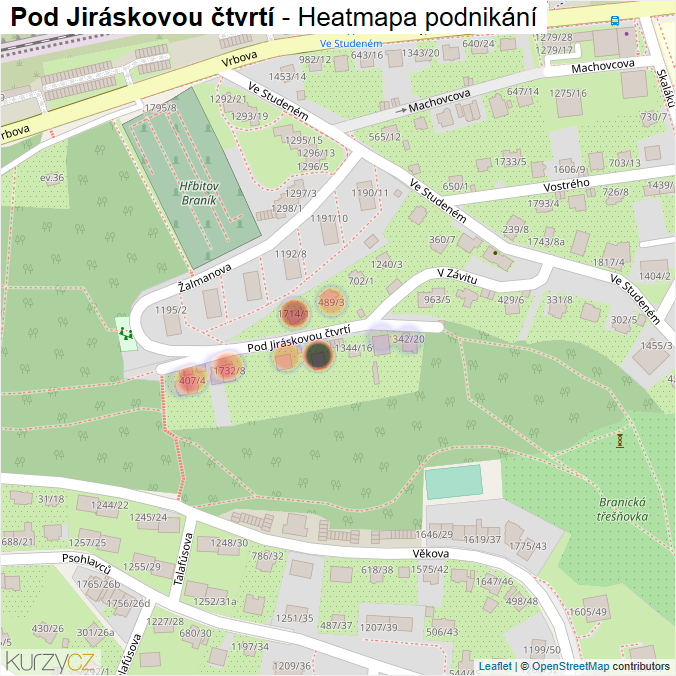 Mapa Pod Jiráskovou čtvrtí - Firmy v ulici.