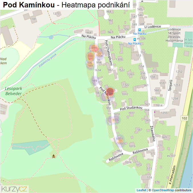 Mapa Pod Kamínkou - Firmy v ulici.