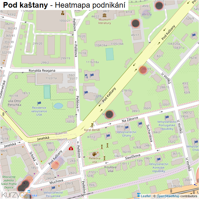 Mapa Pod kaštany - Firmy v ulici.