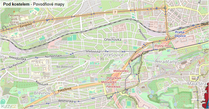 Pod kostelem - záplavové mapy stoleté vody