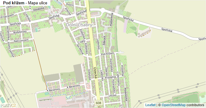 Pod křížem - mapa ulice