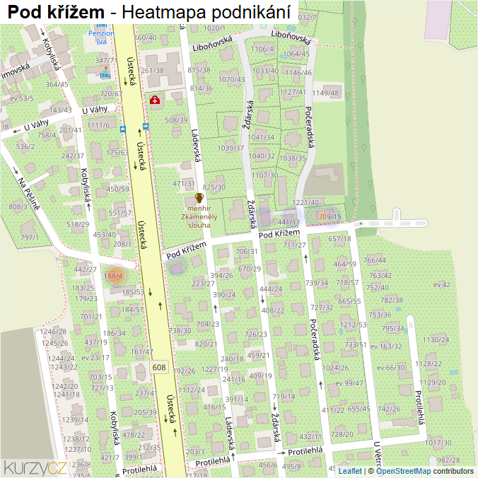 Mapa Pod křížem - Firmy v ulici.