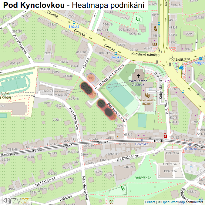 Mapa Pod Kynclovkou - Firmy v ulici.