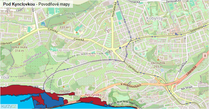 Pod Kynclovkou - záplavové mapy stoleté vody