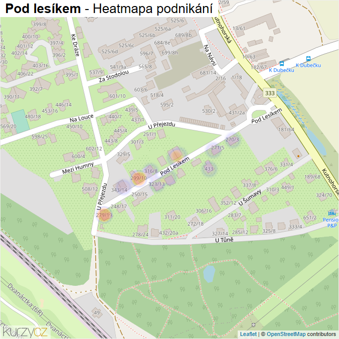 Mapa Pod lesíkem - Firmy v ulici.