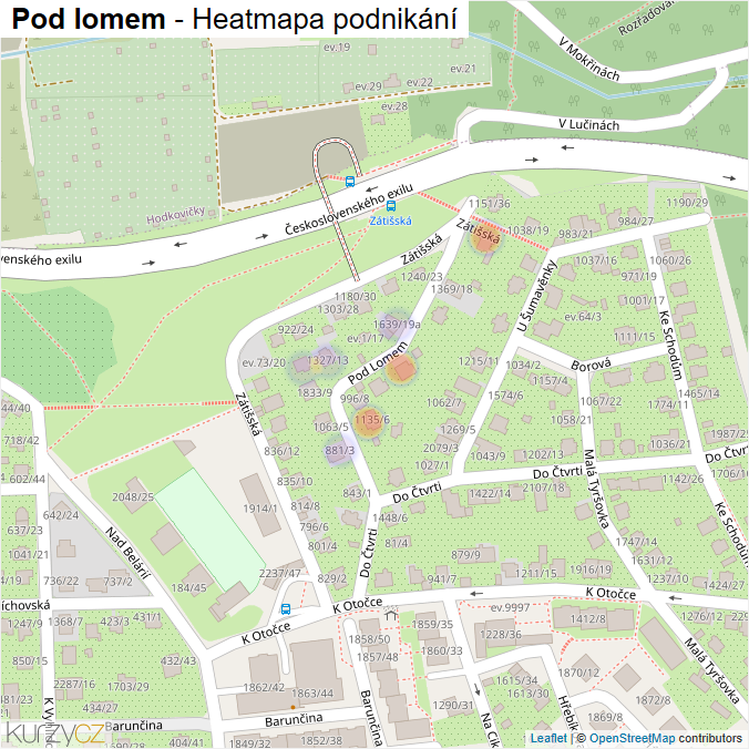 Mapa Pod lomem - Firmy v ulici.