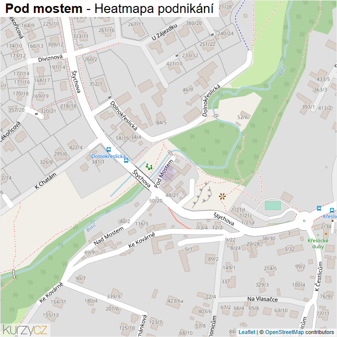 Mapa Pod mostem - Firmy v ulici.