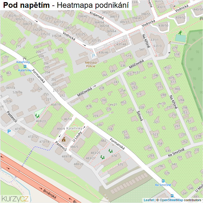 Mapa Pod napětím - Firmy v ulici.