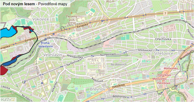 Pod novým lesem - záplavové mapy stoleté vody