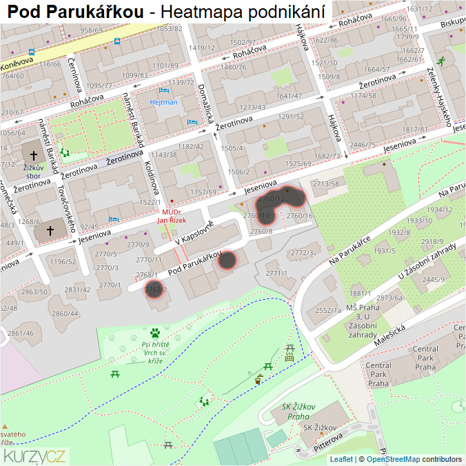 Mapa Pod Parukářkou - Firmy v ulici.
