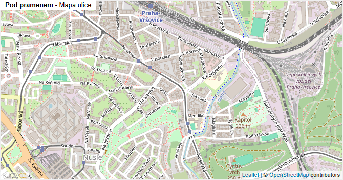 Pod pramenem - mapa ulice
