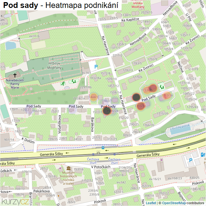 Mapa Pod sady - Firmy v ulici.