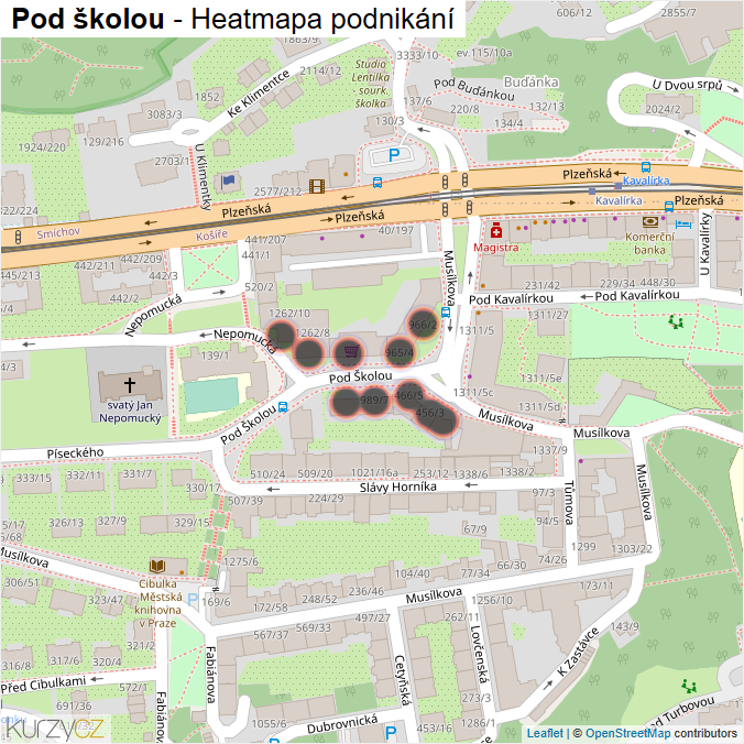Mapa Pod školou - Firmy v ulici.