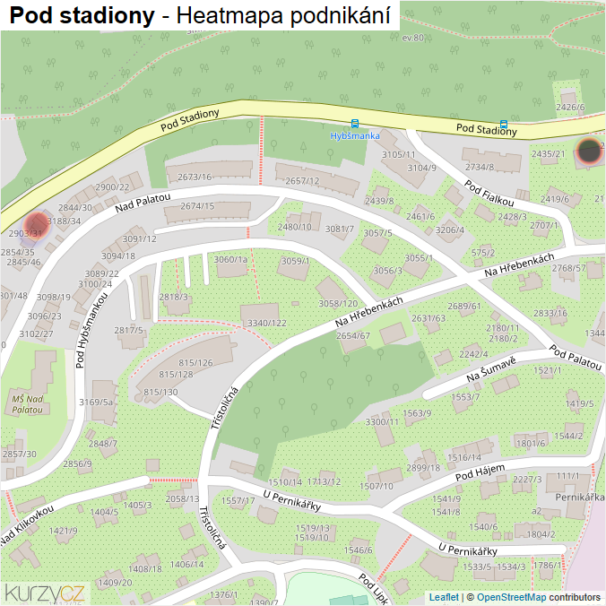 Mapa Pod stadiony - Firmy v ulici.