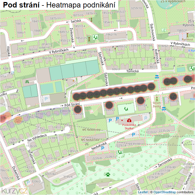 Mapa Pod strání - Firmy v ulici.