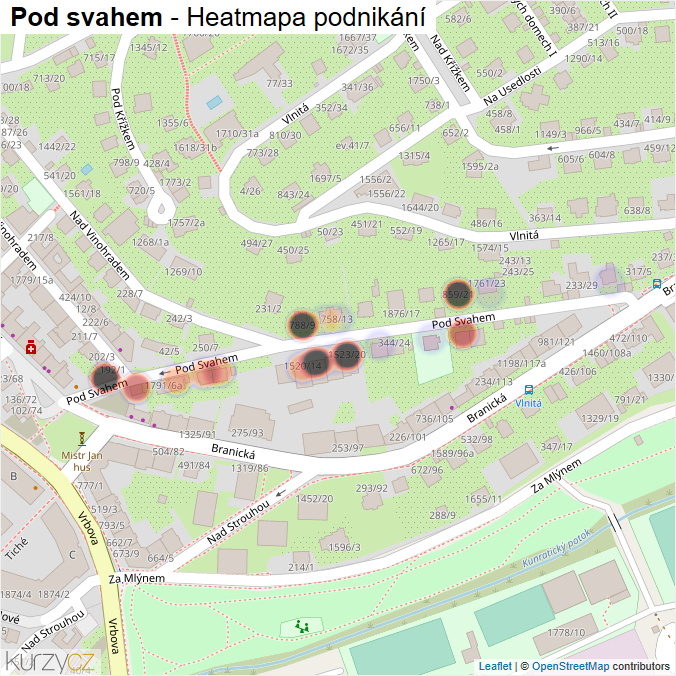 Mapa Pod svahem - Firmy v ulici.