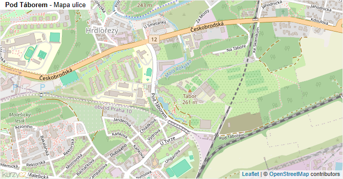 Pod Táborem - mapa ulice
