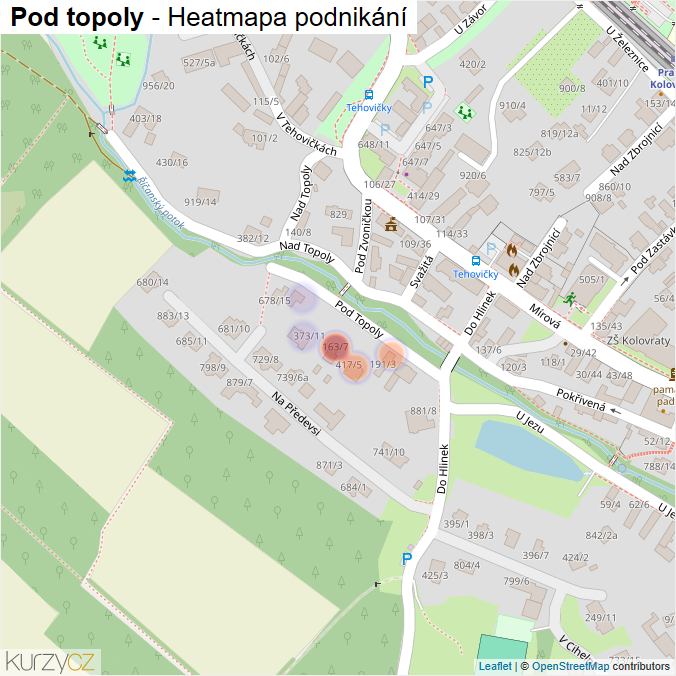 Mapa Pod topoly - Firmy v ulici.
