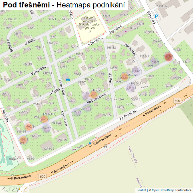 Mapa Pod třešněmi - Firmy v ulici.