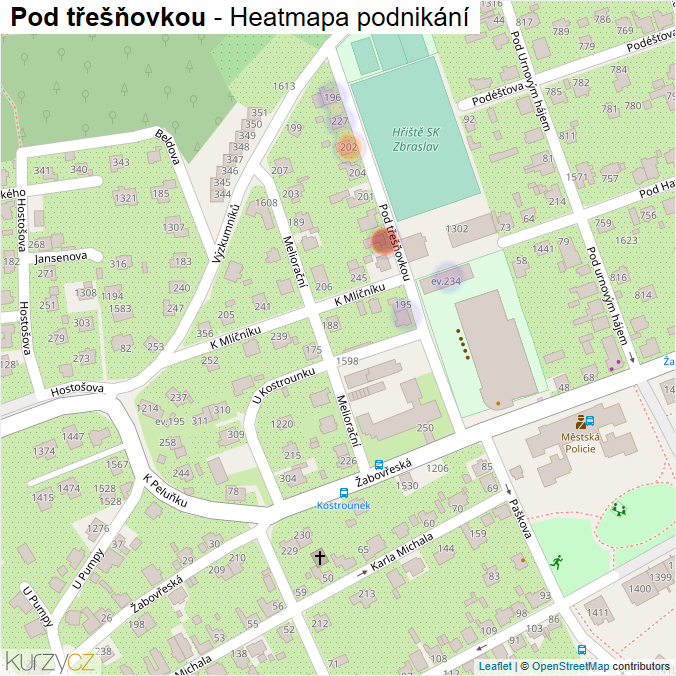 Mapa Pod třešňovkou - Firmy v ulici.