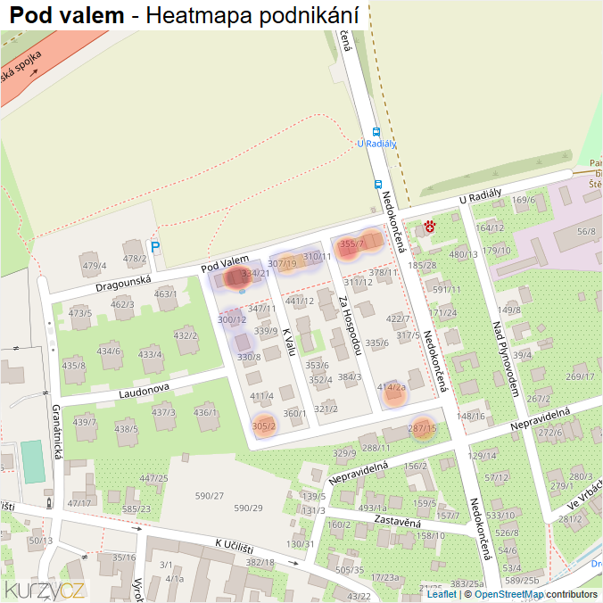 Mapa Pod valem - Firmy v ulici.