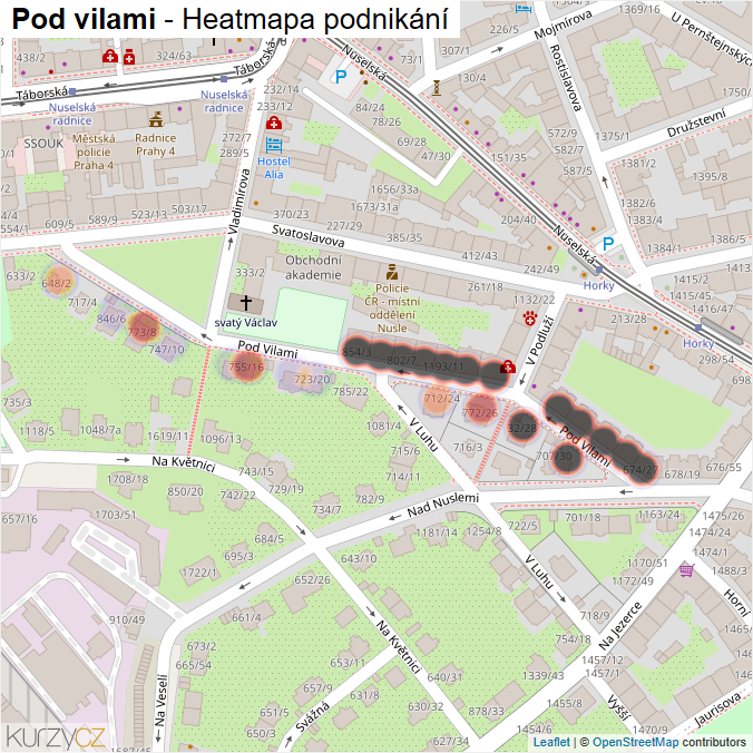 Mapa Pod vilami - Firmy v ulici.