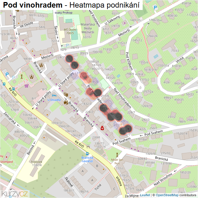 Mapa Pod vinohradem - Firmy v ulici.
