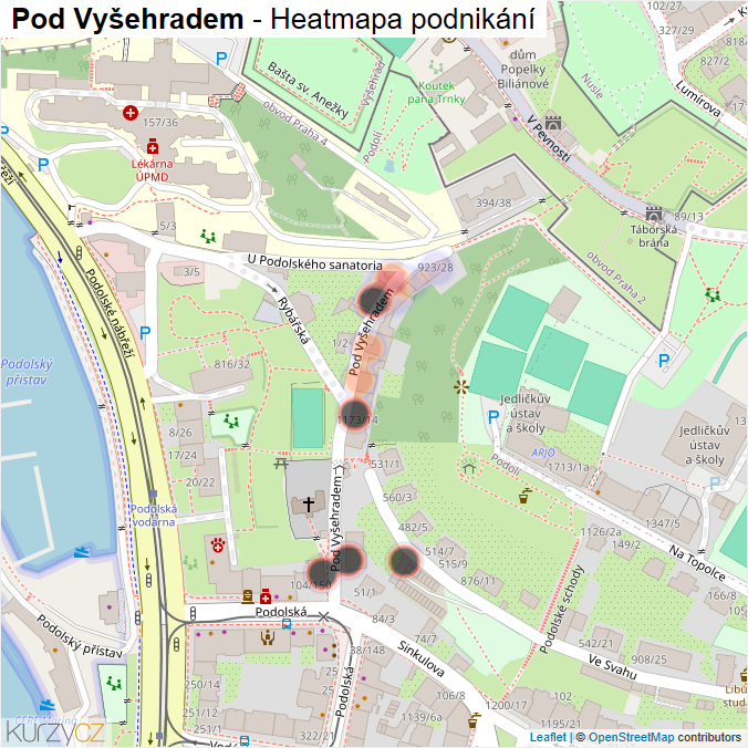 Mapa Pod Vyšehradem - Firmy v ulici.
