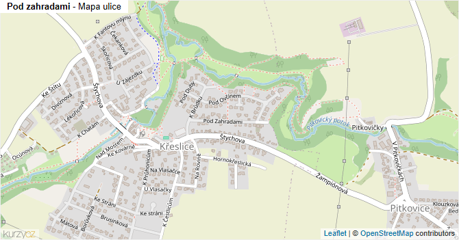 Pod zahradami - mapa ulice