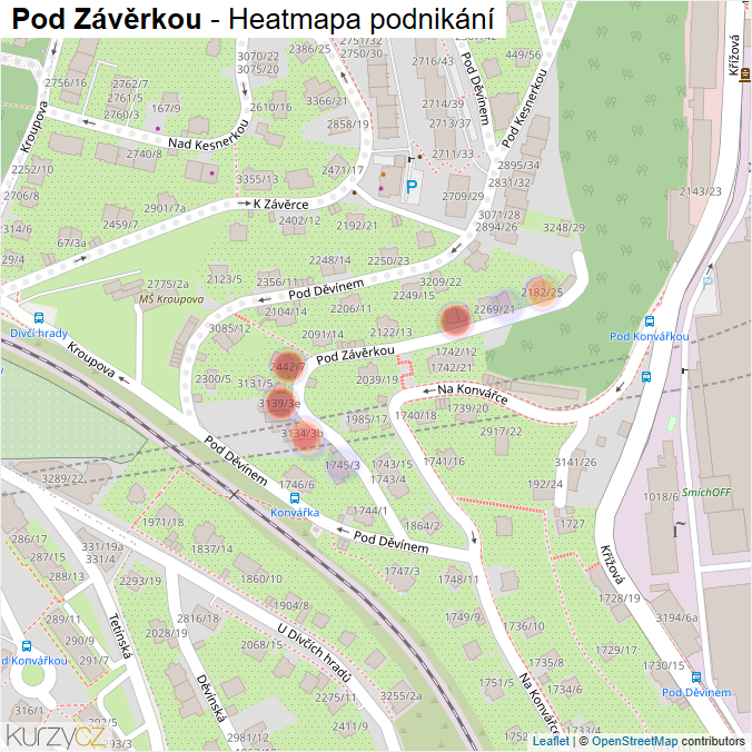 Mapa Pod Závěrkou - Firmy v ulici.