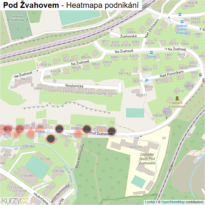Mapa Pod Žvahovem - Firmy v ulici.