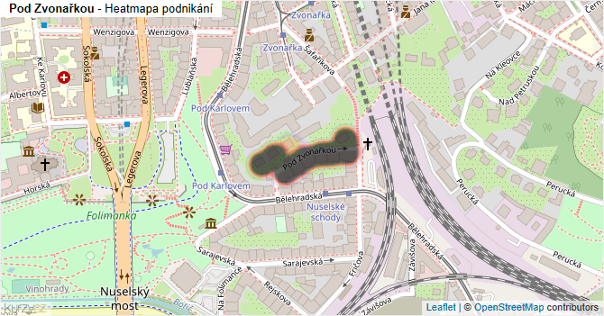 Pod Zvonařkou - mapa podnikání