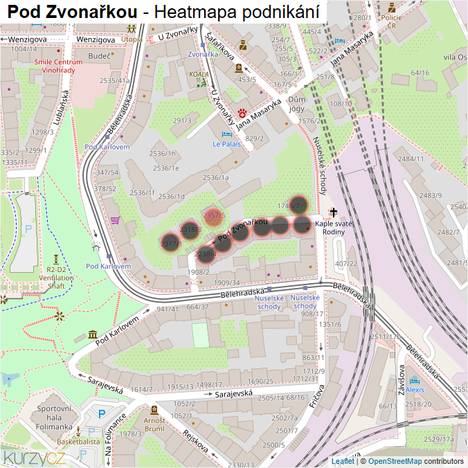 Mapa Pod Zvonařkou - Firmy v ulici.