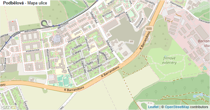 Podbělová - mapa ulice