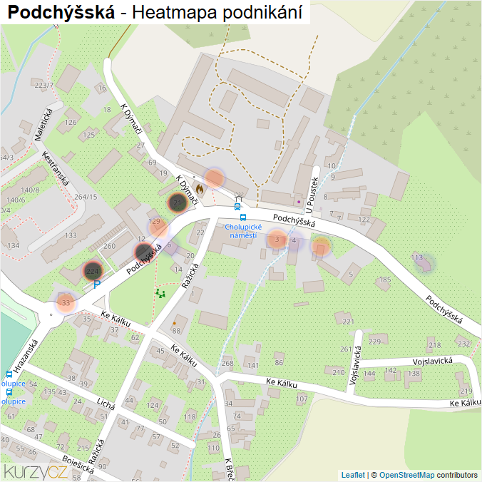 Mapa Podchýšská - Firmy v ulici.