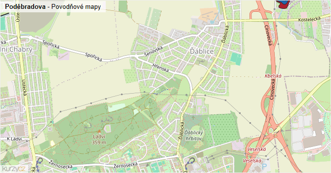 Poděbradova - záplavové mapy stoleté vody