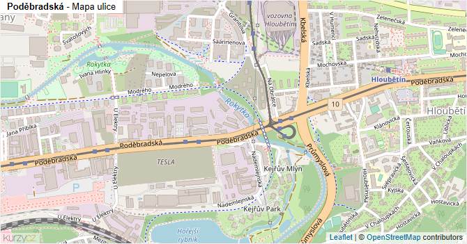 Poděbradská - mapa ulice