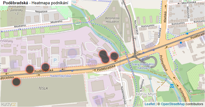 Poděbradská - mapa podnikání