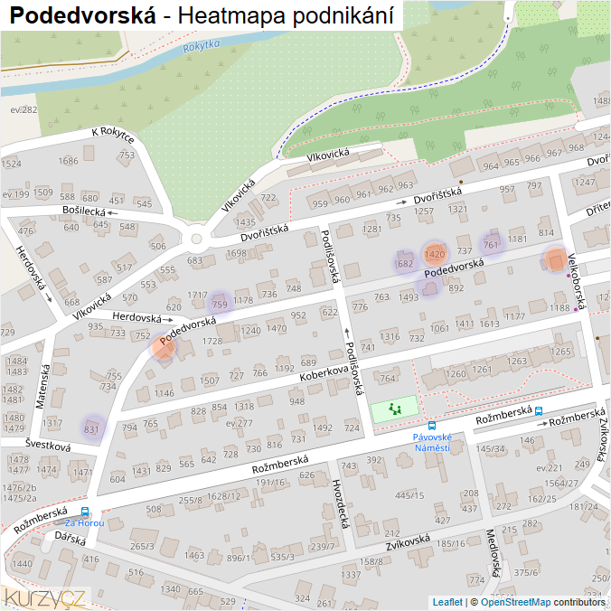 Mapa Podedvorská - Firmy v ulici.