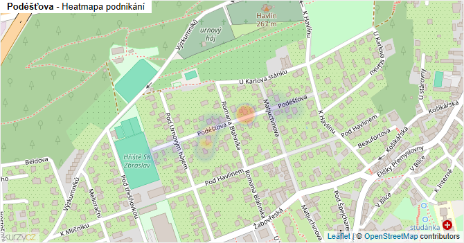 Podéšťova - mapa podnikání