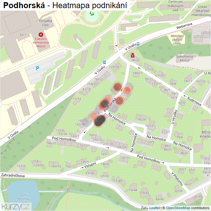 Mapa Podhorská - Firmy v ulici.