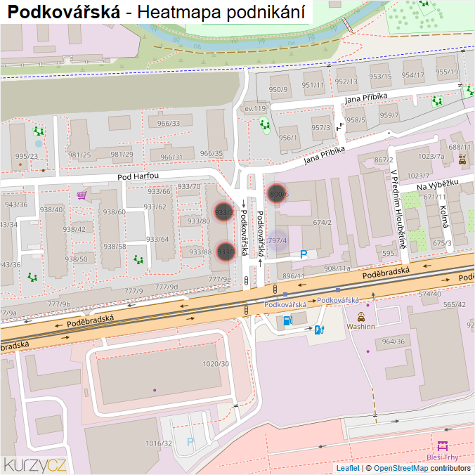 Mapa Podkovářská - Firmy v ulici.
